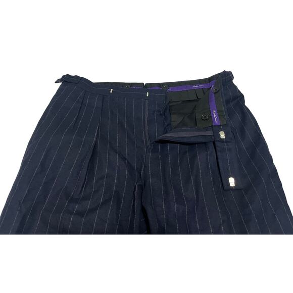 12-16 RALPH LAUREN Purple Label Men's Suit Striped 100% Wool Navy Size 42R - Picture 7 of 14